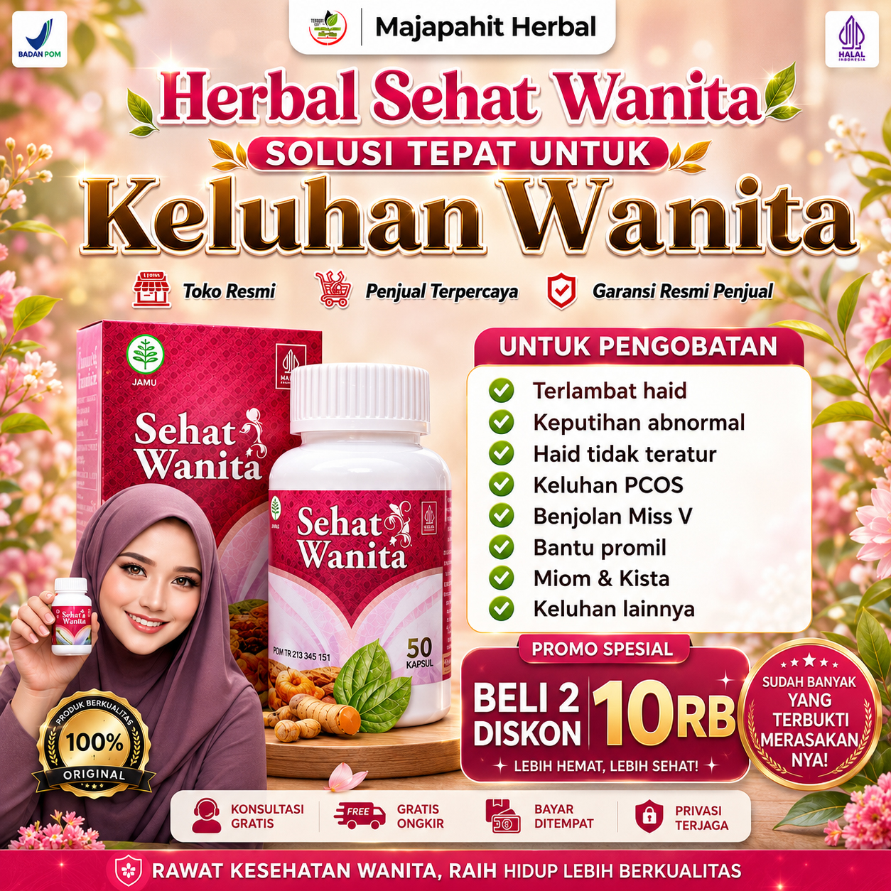 Obat keputihan Sehat Wanita Original Herbal Pelancaran Menstruasi Obat Benjolan Miss V Kista Bartholin Miom PCOS Endometriosis Ovarium Nyeri Saat Haid Radang Panggul Tuba Falopi Tersumbat Gurah Rahim Turun Peranakan Kanker Serviks